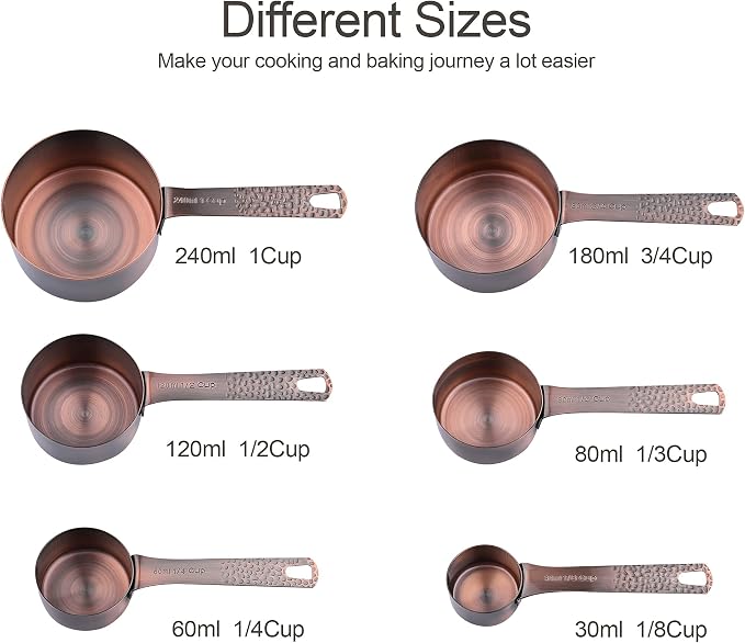 Copper Measuring Cups and Spoons Set 14, Stainless Steel Measuring Cups and Spoons set, Metal 6 Measure Cup and 7 Measure Spoon with 1 Leveler for Kitchen & Baking - Image 3