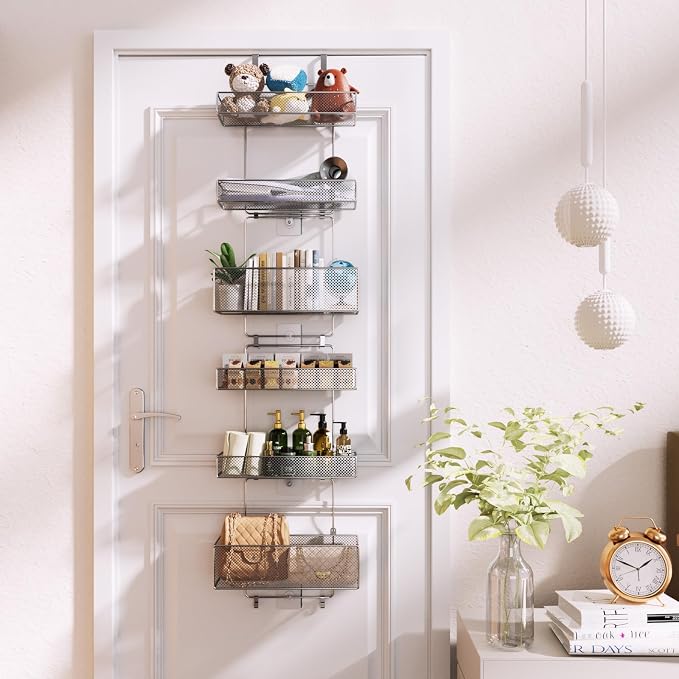 HapiRm Over Door Organizer Storage - Separable Door Organizer Hanging with 6 Metal Large Capacity Baskets for Bathroom Bedroom Kitchen Pantry Closet (Silver) - Image 7