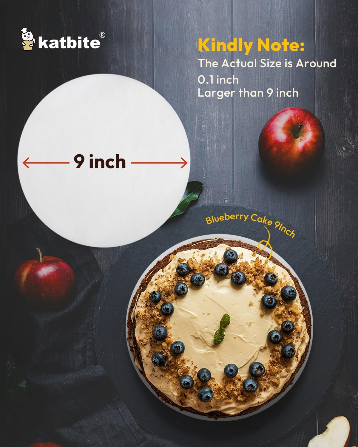 Katbite 9 Inch Parchment Paper Rounds, 200Pcs Cake Parchment Circles, Heavy Duty & Non-stick for Cake Baking, Air Fryer Liners, Tortilla Press
