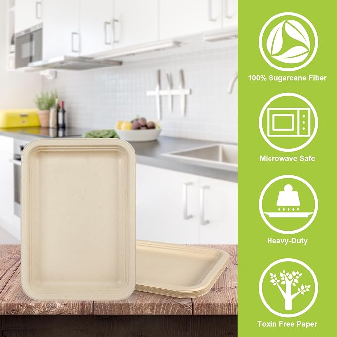 10 Pack Compostable Paper Plates, 14 Inch Heavy-Duty Bagasse Trays | Microwave & Freezer Safe, Biodegradable, Water & Oil-Resistant, Disposable Paper Plates for Birthday Weddings Parties BBQ - Image 3