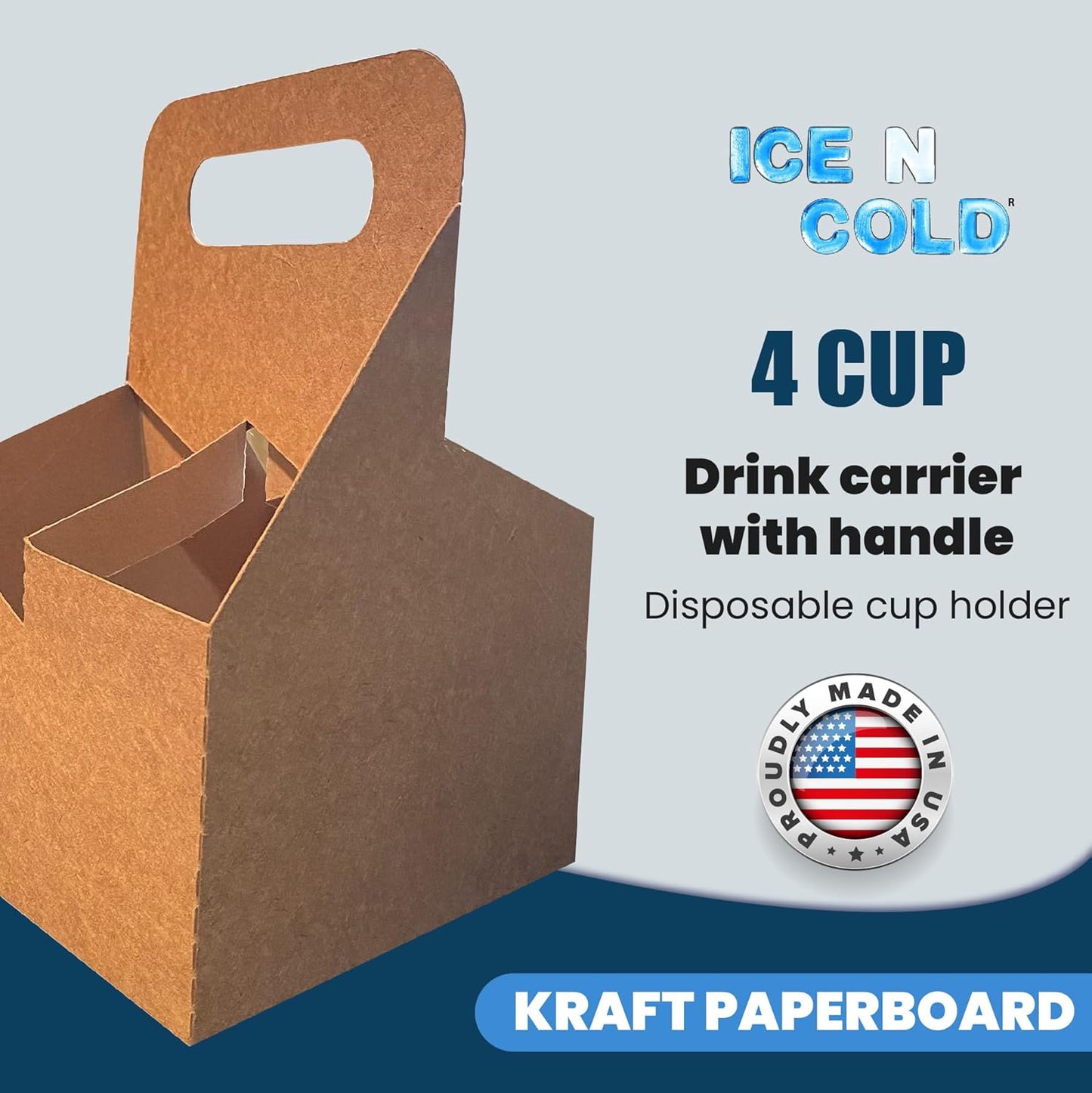 4 Cup Drink Carrier with Handle | Kraft Paperboard Holder Disposable for Hot or Cold Drinks Food Delivery Services, Uber Eats, Door Dash (225)