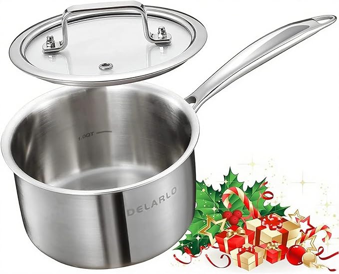 DELARLO Full-body Clad Tri-ply Stainless Steel 2 Quart Saucepan with Lid by DELARLOCOOKWARE