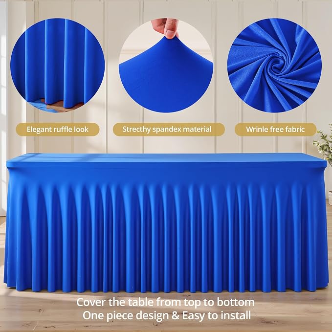 Suppromo 6ft Royal Blue Spandex Table Cloths for Rectangle Tables Wrinkle Free Rectangle Tablecloths, Stretch Fitted Table Cover with Skirt for Birthday Party Wedding Banquet Baby Shower Buffet Event - Image 7