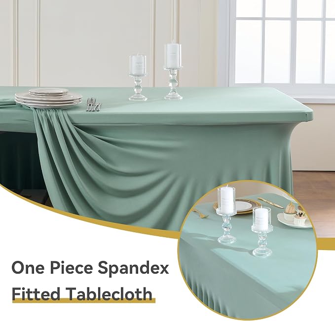 Spandex Tablecloth 6FT Rectangle Table Cover 6 Pcs Dusty Green Wrinkle-Free - Image 2
