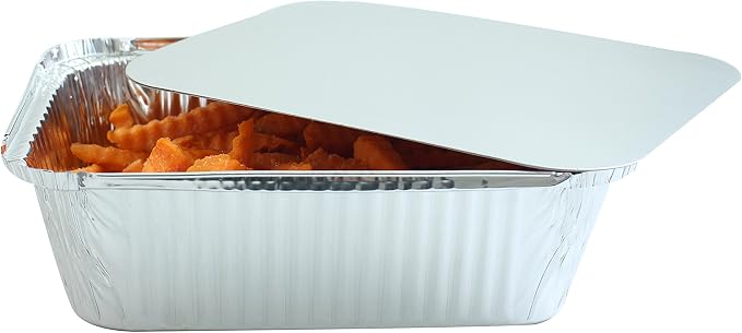 PARTY BARGAINS 5 Lb. Aluminum Foil Pans with Lids - 50 Count Set with Board Lids, 9 x 7 Inches Oblong Pan Food Container for Hot and Cold Use (Max 240°C) - Image 3