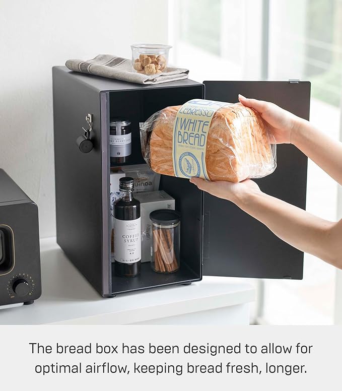 YAMAZAKI Home Tower Bread Box Keeper Holder Container, Metal Bread Holder Saver, Slim Space Saving Counter Storage - Steel - Image 4