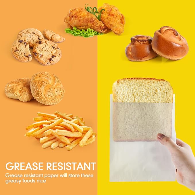 Zubebe 1200 Pcs Paper Sandwich Bags 7 x 6 x 1 Inch Wet Wax Glassine Paper Grease Resistant White Semi Translucent Bags for Bakery Cookies Candy Snacks French Fries - Image 4