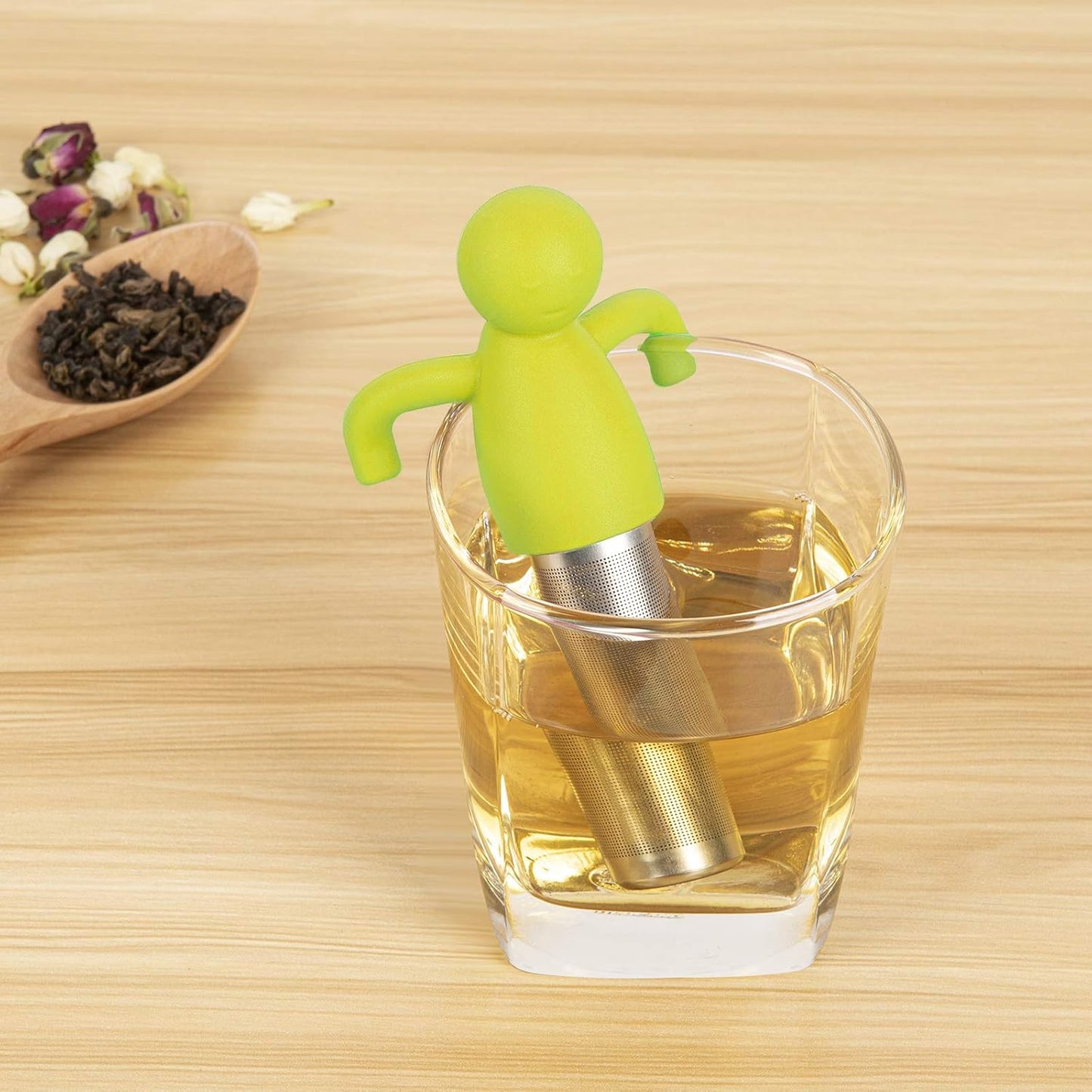 Tea Infuser for Loose Tea Extra Fine Mesh Tea Steeper with Cute Design Tea Strainer Ball with Silicone Handle for Tea Cup Mug, Stainless steel Green