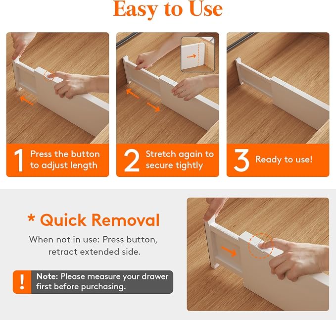 Lifewit 5" Tall Upgrade Drawer Dividers, Adjustable Deep Drawer Organizer | 16 Pack 13.5"-22" Expandable White Drawer Separator for Clothes, Dresser/Kitchen/Closet/Bedroom/Office Organization & Storage - Image 7