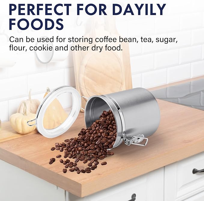 ENLOY 4-Piece Stainless Steel Airtight Food Storage Canister Set with Lid | Food-grade Stainless Steel Food Containers Set with Clear Lid for Sugar, Flour, Tea, Candy, Cookie, Spice, 28/32/38/65oz - Image 5