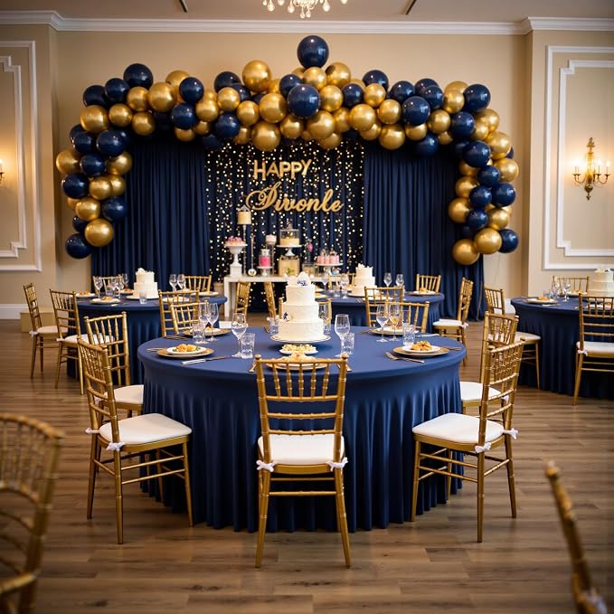 leegleri 6 Pack Spandex 72Inch Navy Blue Round Tablecloths, Stretchy 72inch Fitted 6FT Round Table Cloths, Wrinkle Free Skirt for Wedding Birthday Party Bridal Shower Banquet - Image 4