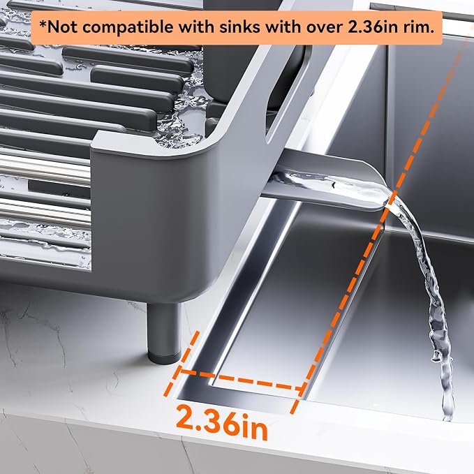 Urackify Extendable Stainless Dish Drying Rack for Kitchen Counter, Gray - Image 7