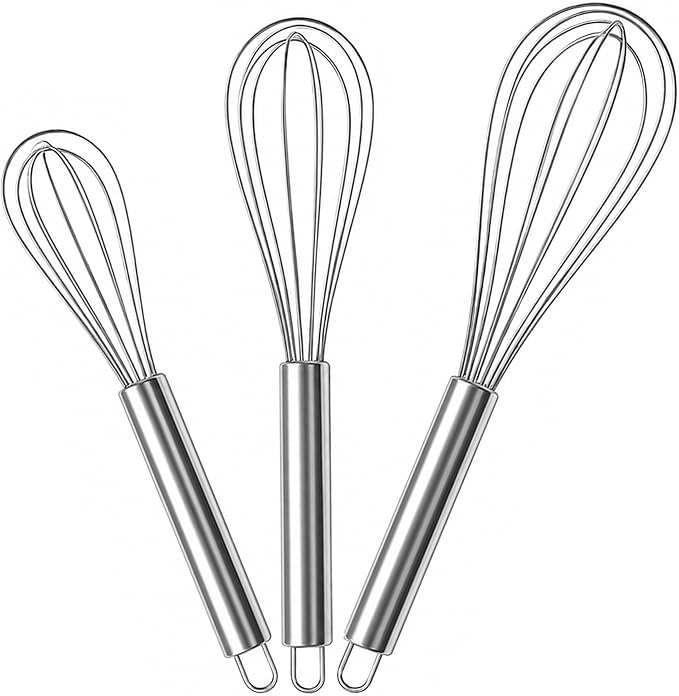 Set of 6 Whisks, Stainless Steel Hand Whisks, Professional Balloon Whisks, Whisks in 8 Inches, 10 Inches, 12 Inches by Relaxdays