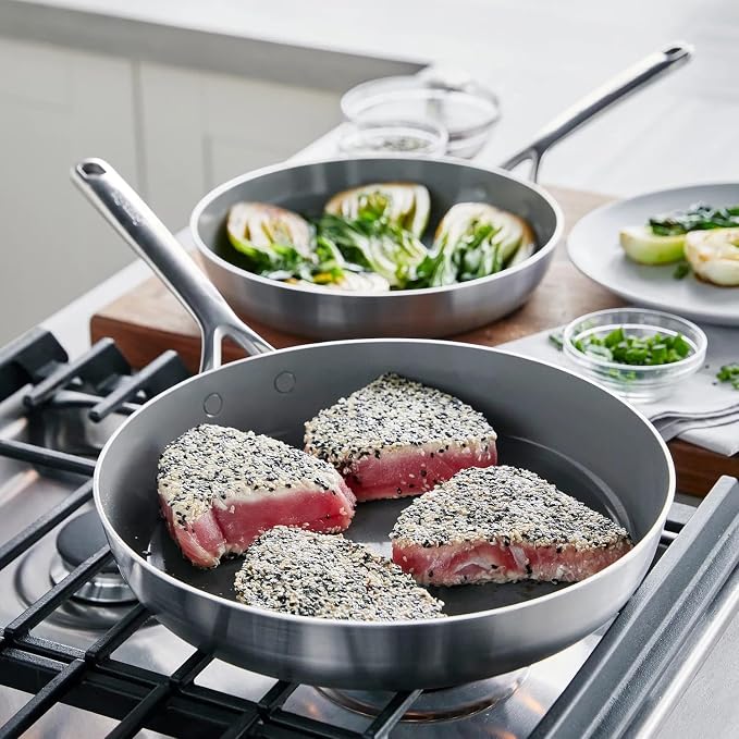 GreenPan GP5 Stainless Steel 5-Ply Healthy Ceramic Nonstick 13 Piece Cookware Pots & Pans Set, Frying Pans, Sauté, Saucepans, Stock Pot, Scratch Resistant, Induction,Dishwasher & Oven Safe, PFAS-Free - Image 3