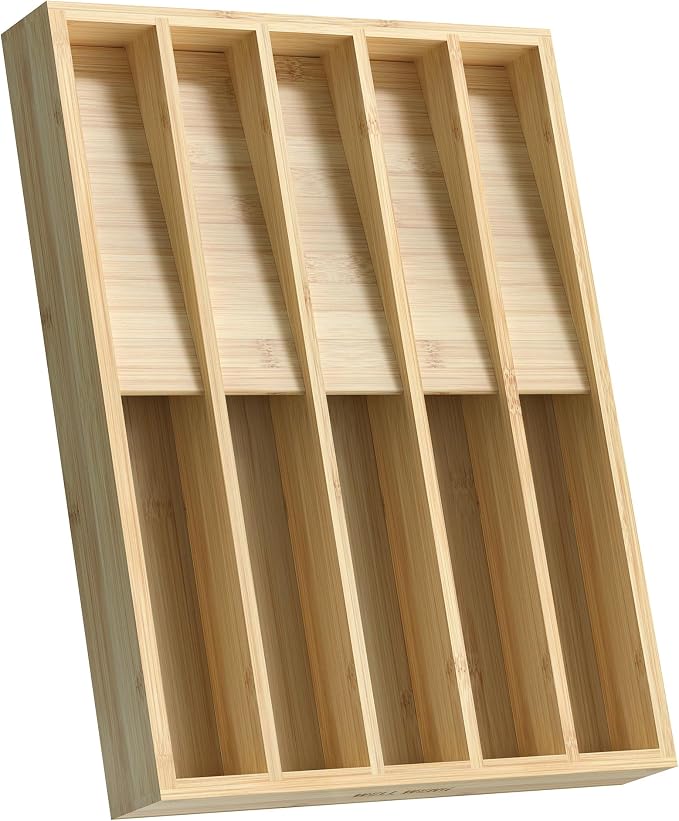 Silverware Drawer Organizer for Kitchen Utensil,Bamboo 10 Slot by WELLWENG
