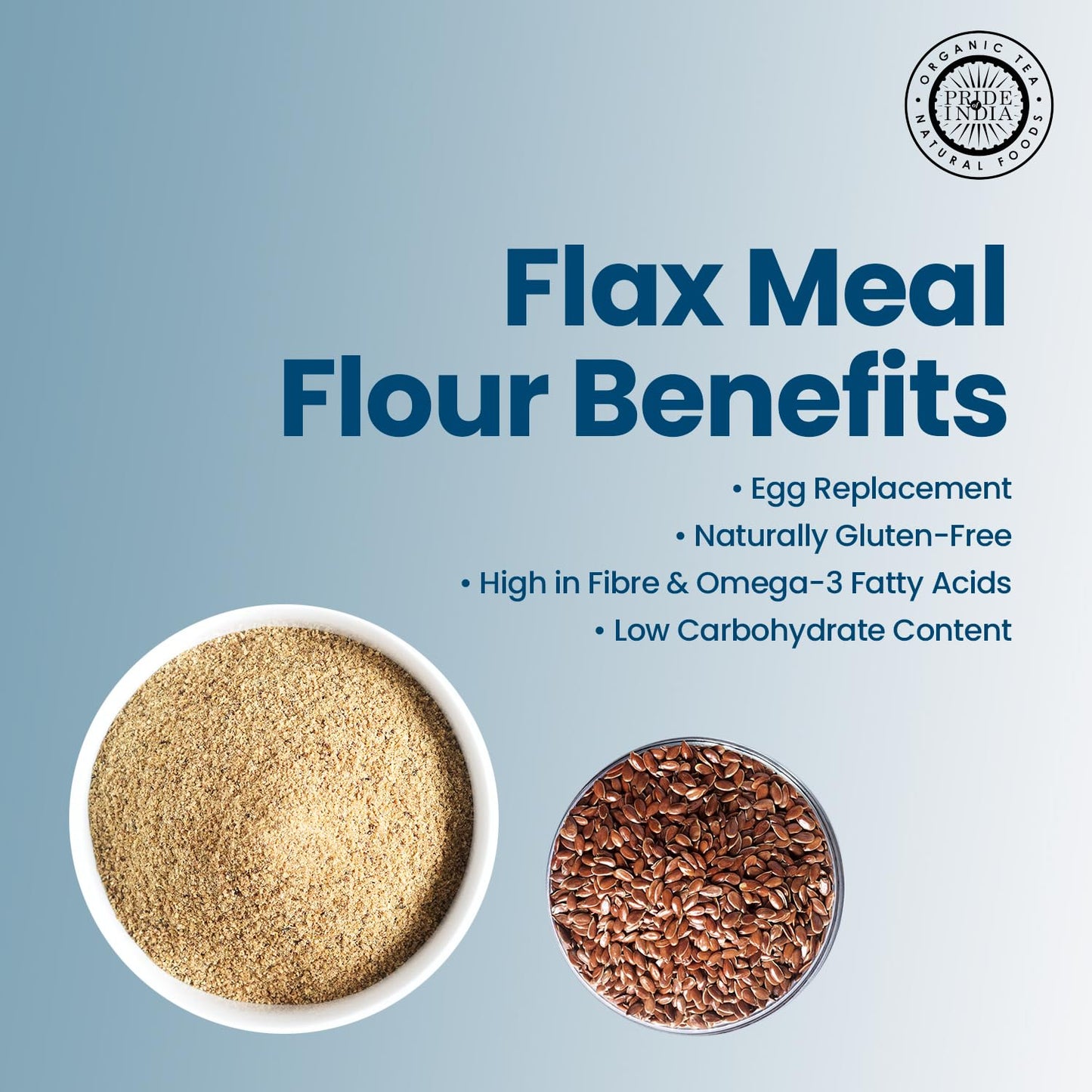 Pride of India- Flax Meal Flour 1 lbs (454 gm) Nutty Earthy Taste Freshly Milled in Small Batches | Prepare Muffins Pancakes Smoothies Pudding Salads | Gluten-Free, Vegan