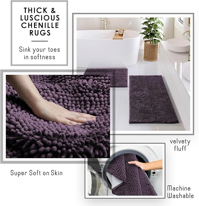Clara Clark Bathroom Accessories Set - 27PC Bathroom Set with Adhesive Corner Shower Caddy Hanging, Bathroom Sets with Shower Curtain and Rugs, Purple Shower Curtain Set with Bathroom Trash Can - Image 5