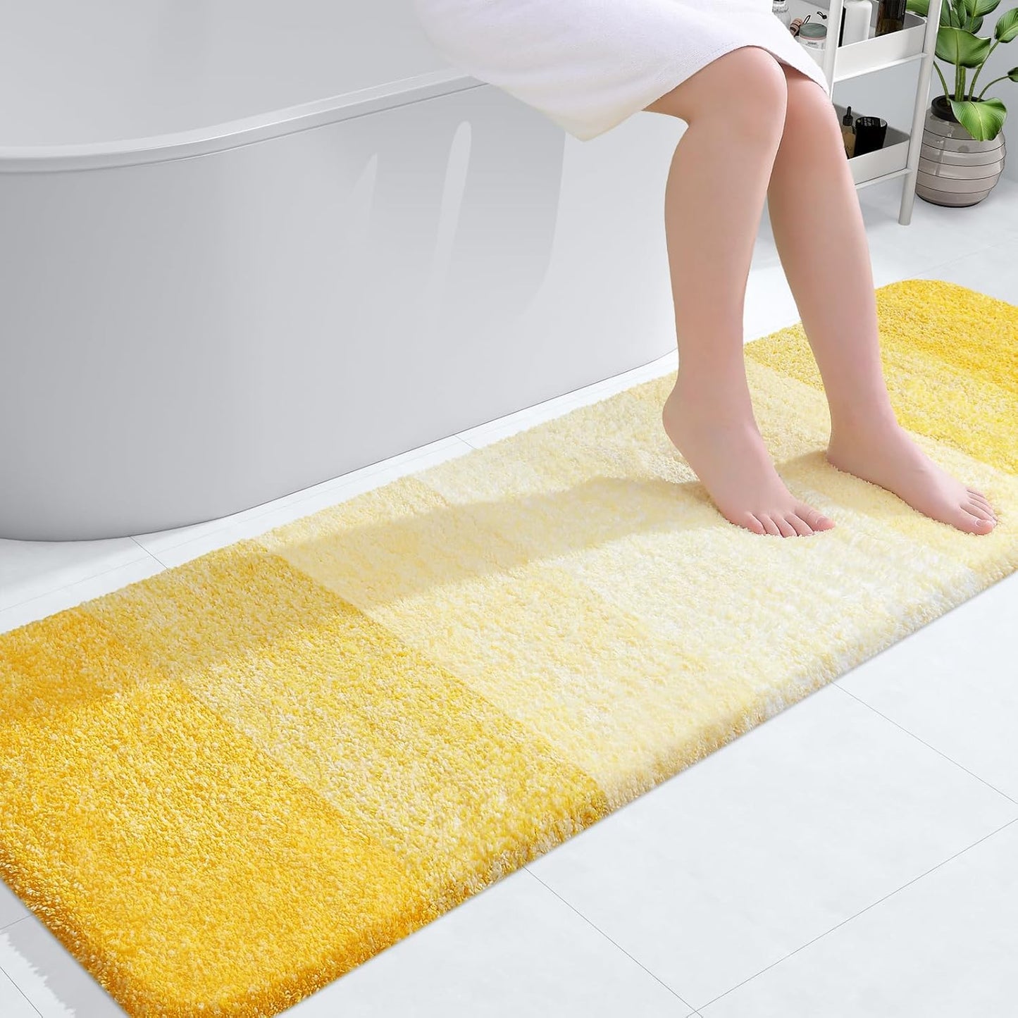 OLANLY Bathroom Runner Rugs 59x20, Extra Soft Absorbent Microfiber Bath Rugs, Rubber Backing, Quick Dry, Machine Washable Bath Mats for Bathroom Floor, Tub and Shower, Home Decor Accessories, Yellow