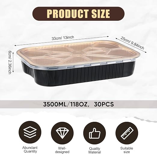 Baderke 30 Set Heavy Duty Aluminum Foil Pans with Lids 9x13, Black Gold | Double Thick Aluminum Foil Baking Pan, Food Container, Disposable for Heating Cooking Meal Prep Storage Freezer and Takeout - Image 2