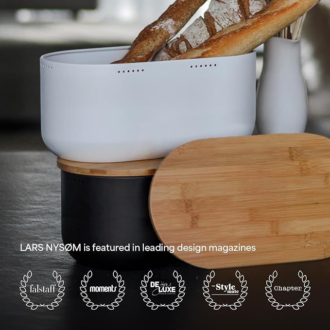 LARS NYSØM Bread Box I Metal bread box for long lasting freshness with non-slip pads I Baked goods Bin with bamboo lid usable as cutting board I 13.6x7.3x6.2in (Ash Gray) - Image 5