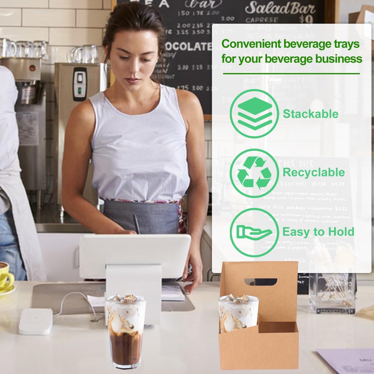 50 Pack 4 Cup Drink Carrier, to Go Coffee Cup Holder with Handle for Delivery Service, The Finest Versatile, Foldable, Drink Carrier with Sturdy Handle for Hot and Cold Drinks by IHDYPPEW