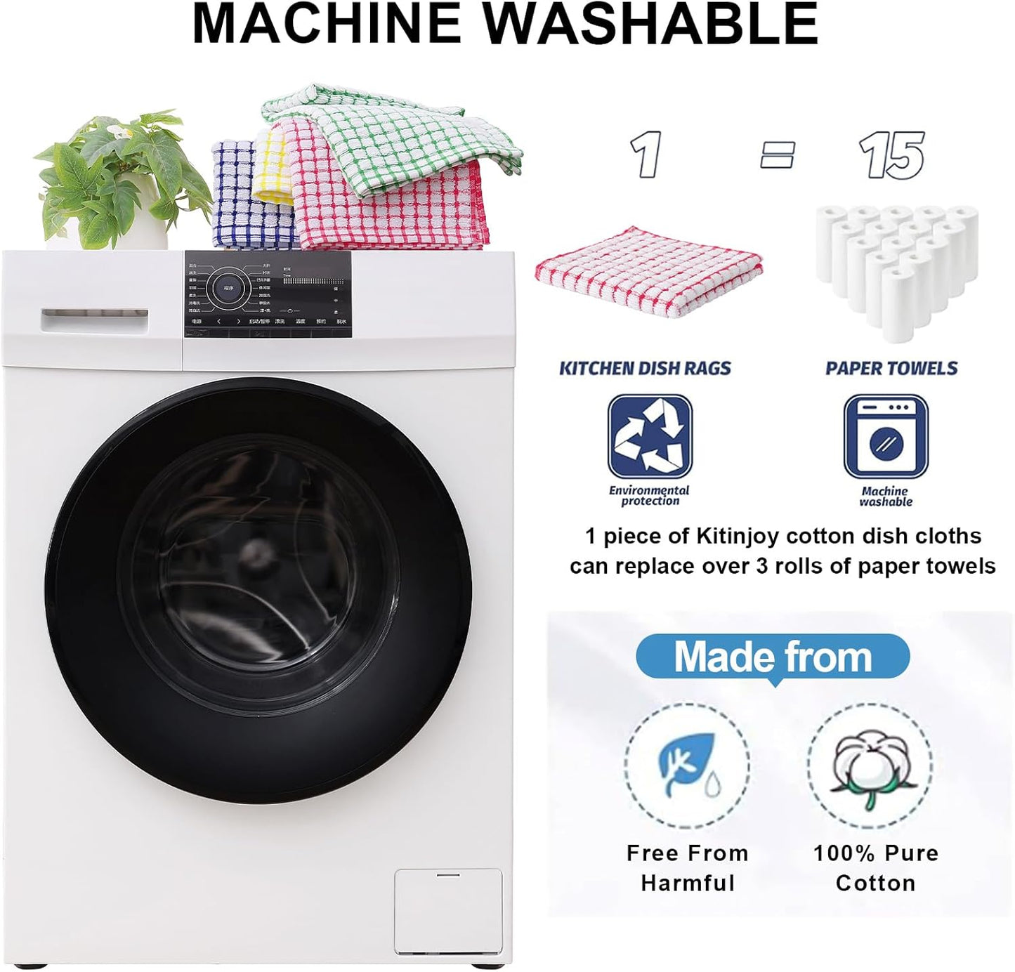 Kitinjoy Cotton 12 Pack Kitchen Towels and Dishcloths Sets, 16 x 25 Inch & 12 X 12 Inch Dish Towels Bulk, Super Soft and Absorbent Hand Towels for Kitchen Drying, Red