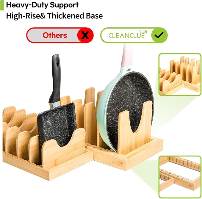 Pots and Pans Organizer under Cabinet Expandable Bamboo Pot Lid Holder Rack - Image 7