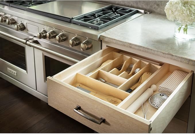 Rev-A-Shelf Trim-to-Fit Silverware Drawer Organizer For Kitchen Utensil Cutlery Cabinet Storage, Natural Maple Wood 7 Compartment Tray Insert, 4WCT-1 - Image 4