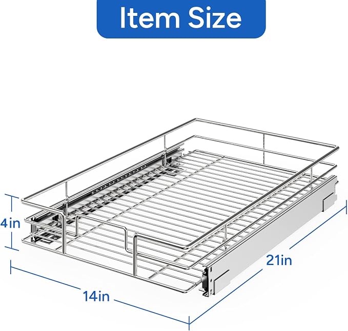 ROOMTEC Pull Out Cabinet Organizer, Cabinet Pull Out Shelves 14" W x 21" D, Heavy Duty Cabinet Drawers Slide Out Kitchen Cabinet Organizers Storage Shelf - Image 3