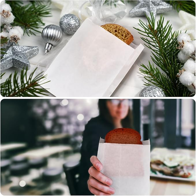 Zubebe 2000 Pcs Paper Sandwich Bags 7 x 6 x 1 Inch Wet Wax Glassine Paper Grease Resistant White Semi Translucent Bags for Bakery Cookies Candy Snacks French Fries - Image 5