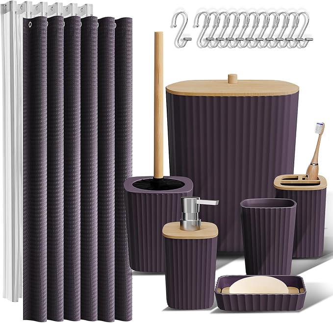 Clara Clark Purple Bathroom Set, Shower Curtain Set, Bathroom Accessory Set by ClaraClark