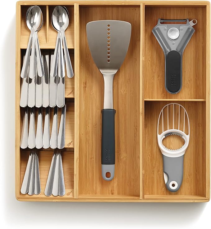 Joseph Joseph DrawerStore Compact Utensil Organizer For Kitchen Drawer Silverware, Flatware Tray, Large, Bamboo - Image 4