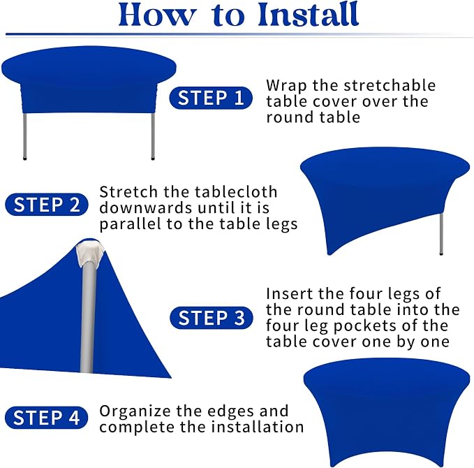 6Pcs 5FT Royal Blue Round Spandex Tablecloth 60 inch Stretchable Table Cover Tight Fit Stretch Tablecover Wrinkle Resistant Washable Table Cloth for Weddings Birthday Banquets Parties Festival - Image 5