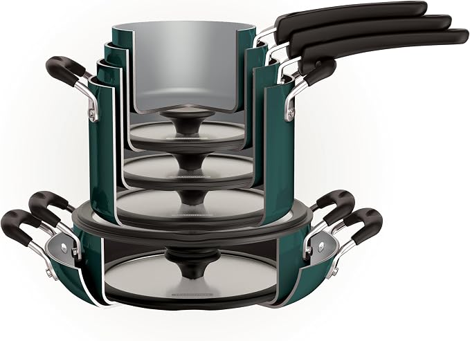 Tramontina Ceramic Non Stick 11-Piece Nesting Pots and Pans Set - Teal - Image 5