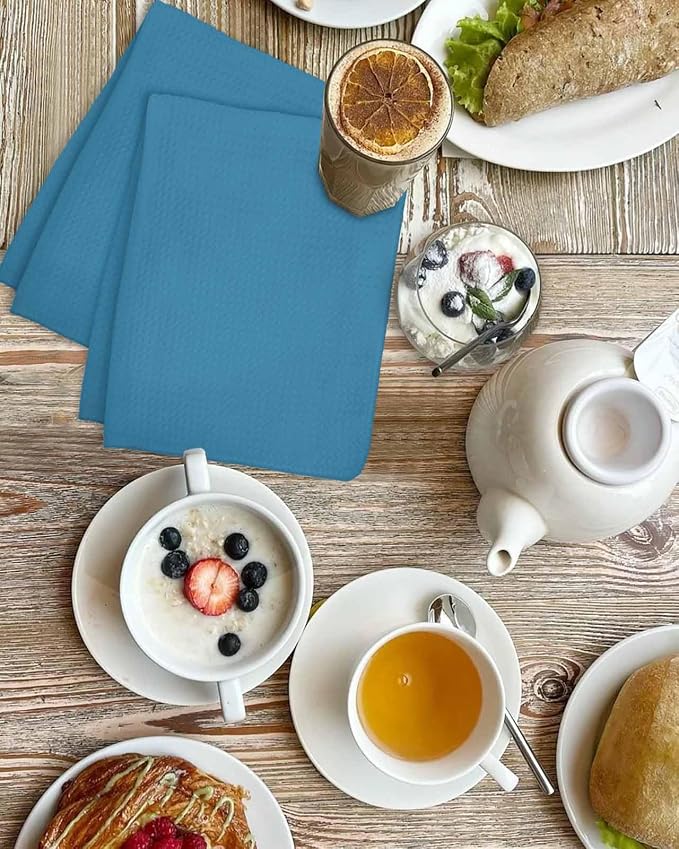 Teal Blue Dish Towels Set,Waffle Weave Kitchen Towels Microfiber Towels Cleaning,Modern Abstract Minimalist Coastal Ocean Wave Color Soft Absorbent Dish Drying Towels Hand Towels 3 Pack 15.7x23.6 Inch - Image 4