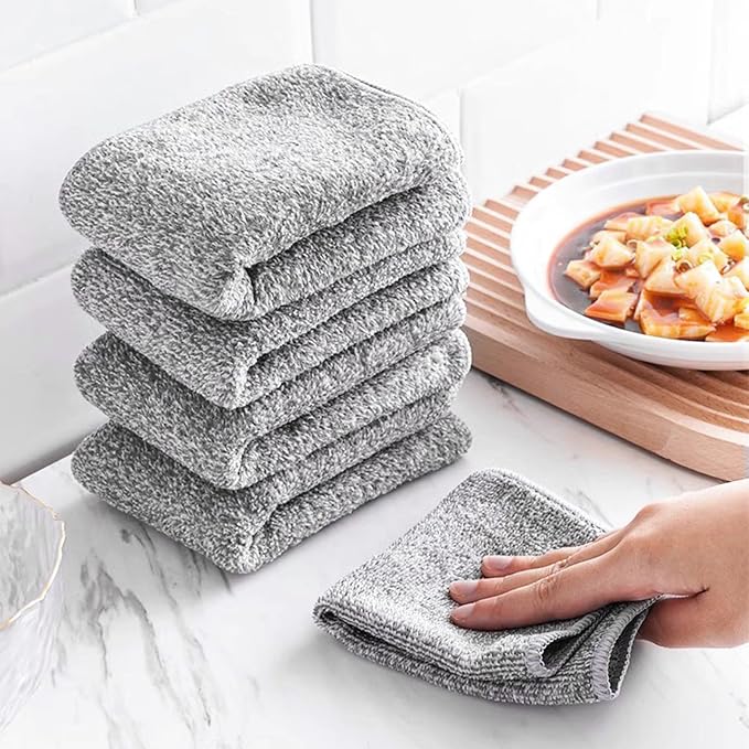 Reusable Kitchen Rags Cleaning Cloths Towels Microfiber Washcloths Dish Cloth Dishtowels Household Bamboo Charcoal Dishcloth Kitchen Thickened Wipe Table Absorbent Oil Off Easy to Clean (10) - Image 8