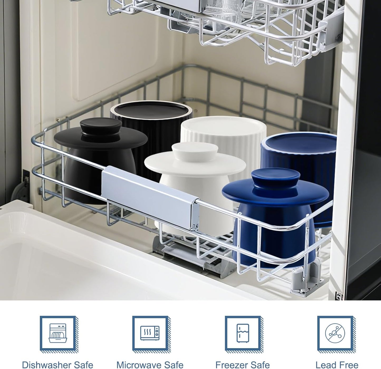 Large Butter Crock for Counter with Water Line, Butter Keeper, Ceramic French Butter Dish Holder for Fresh Spreadable Soft Butter (White, 8 Ounce)