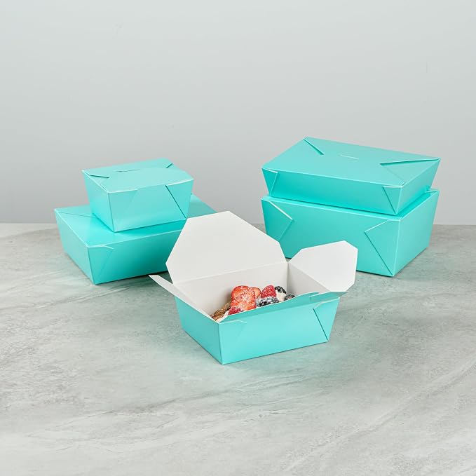 Restaurantware Paper Food Box 50 Count 45 Oz Leakproof Paper Lunch Box Greaseproof Food Container Tab-Lock Design 6.73 x 5.5 x 2.6 Inches Turquoise - Image 9