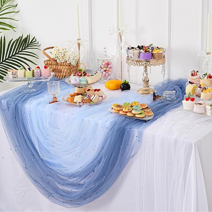 Tulle Table Runner Wedding Decorations 10ft Veil Dusty Blue Dessert Table - Image 3