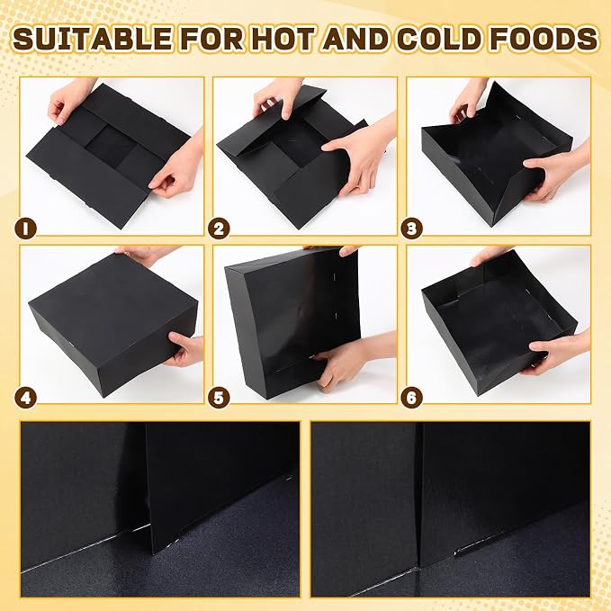 Teling 50 Pcs Kraft Paper Cardboard Food Trays Disposable Container, Black - Image 3