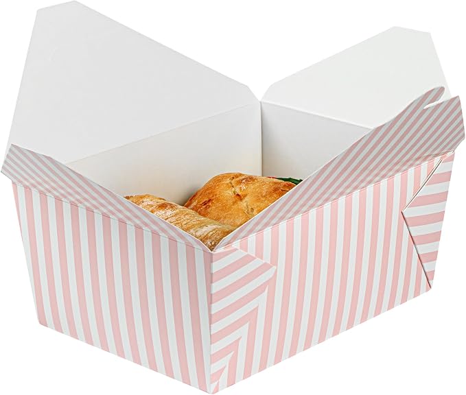Restaurantware-Bio Tek 8.5 x 6.2 x 3.5 Inch Food Containers, 200 Durable Takeaway Boxes - Disposable, Striped, Pink And White Paper 98 Ounce Takeout Boxes, Rectangle, For Takeouts And Delivery - Image 13