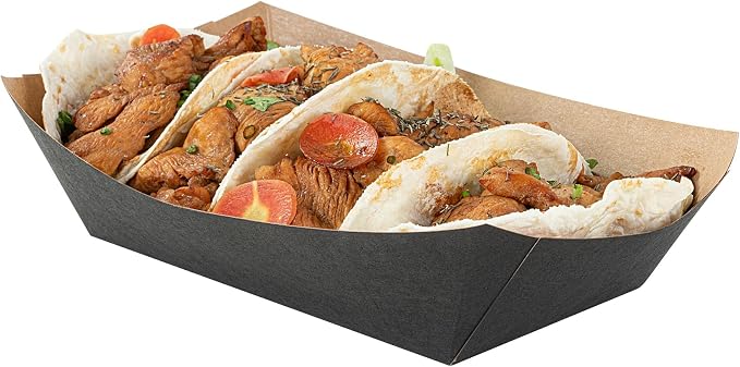 Restaurantware-Bio Tek 2-pound Food Trays, 200 Disposable Paper Food Trays - Heavy-Duty, Greaseproof, Black Paper Food Boats, For Snacks, Appetizers, Or Treats, Use At Parties Or Carnivals by Restaurantware