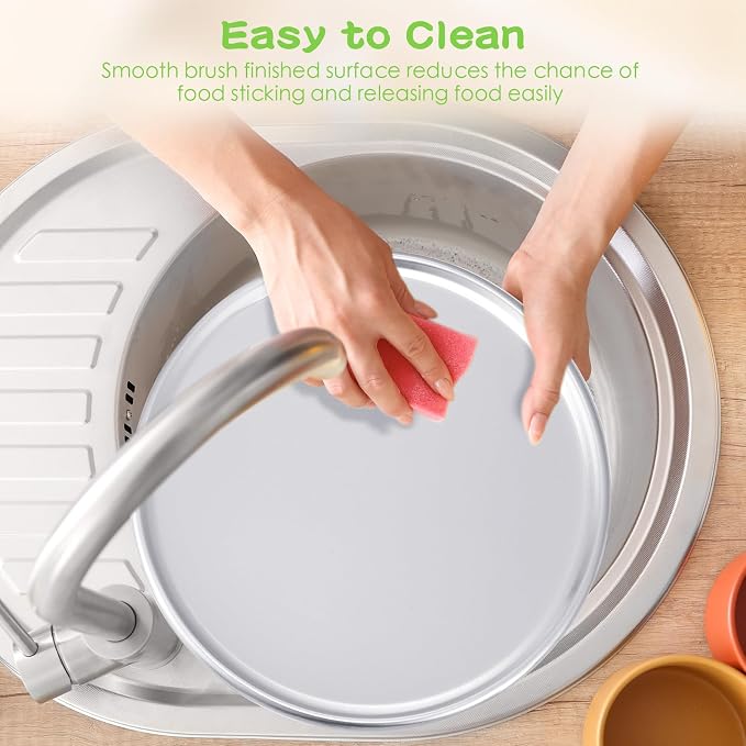 Rtteri 12 Pcs Pizza Pan Bulk Restaurant Aluminum Pizza Pan Set Round Pie Cake Plate Rust Free Cake Tray for Oven Baking Home Kitchen Restaurant Easy Clean (14 Inch) - Image 4
