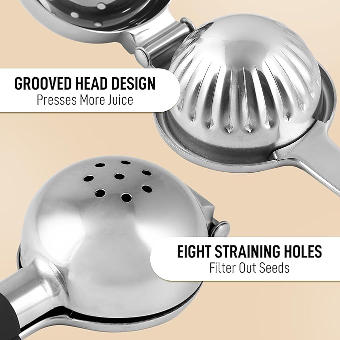 Zulay Lemon Squeezer Stainless Steel with Premium Heavy Duty Solid Metal Squeezer Bowl (Black Grip, Large) - Image 6