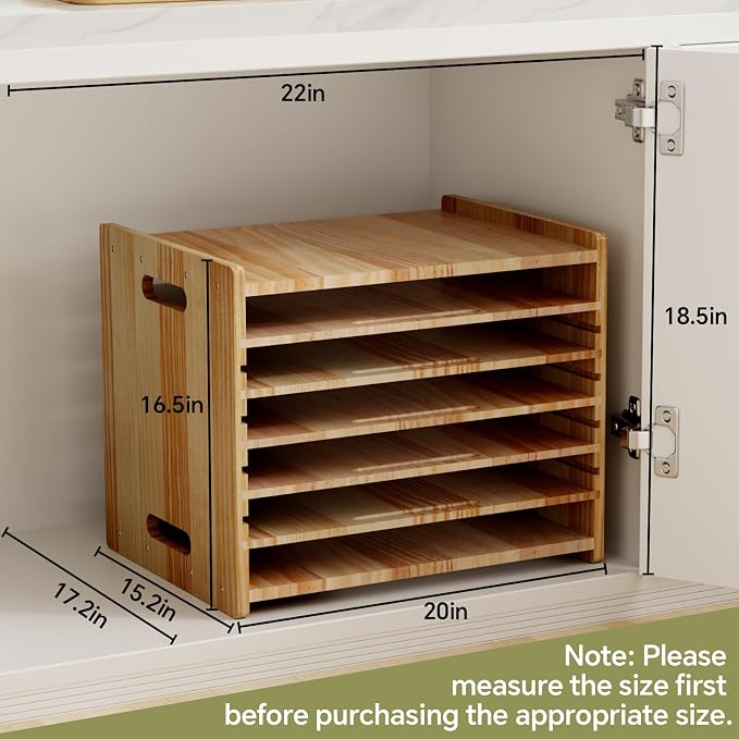 7 Tiers Cookie Sheet Organizer for Cabinet, Wooden Tray Dividers for Kitchen Cabinets Baking Sheet Pan Organizer, for Heavy Pans, Cutting Board, Bakeware, Kitchen Cupboard Storage, Solid Wood - Image 5