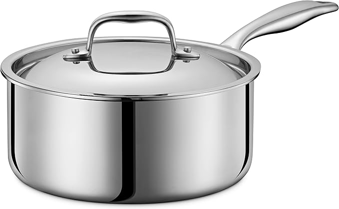 LEGEND COOKWARE 5-Ply Stainless Steel 3-Quart Sauce Pan with Lid - Induction Compatible, Oven Safe 800°F - Non-Toxic, No Coatings - Even Heating, Won't Warp - Built to Last Generations by LEGENDCOOKWARE