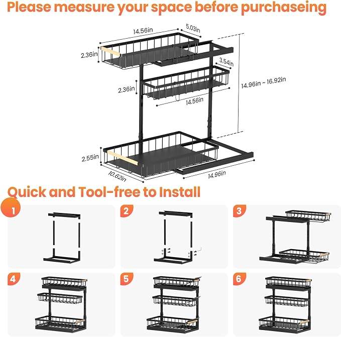 Under Sink Organizer and Storage for Bathroom and Kitchen - 2 Pack 3 Tier - Image 8