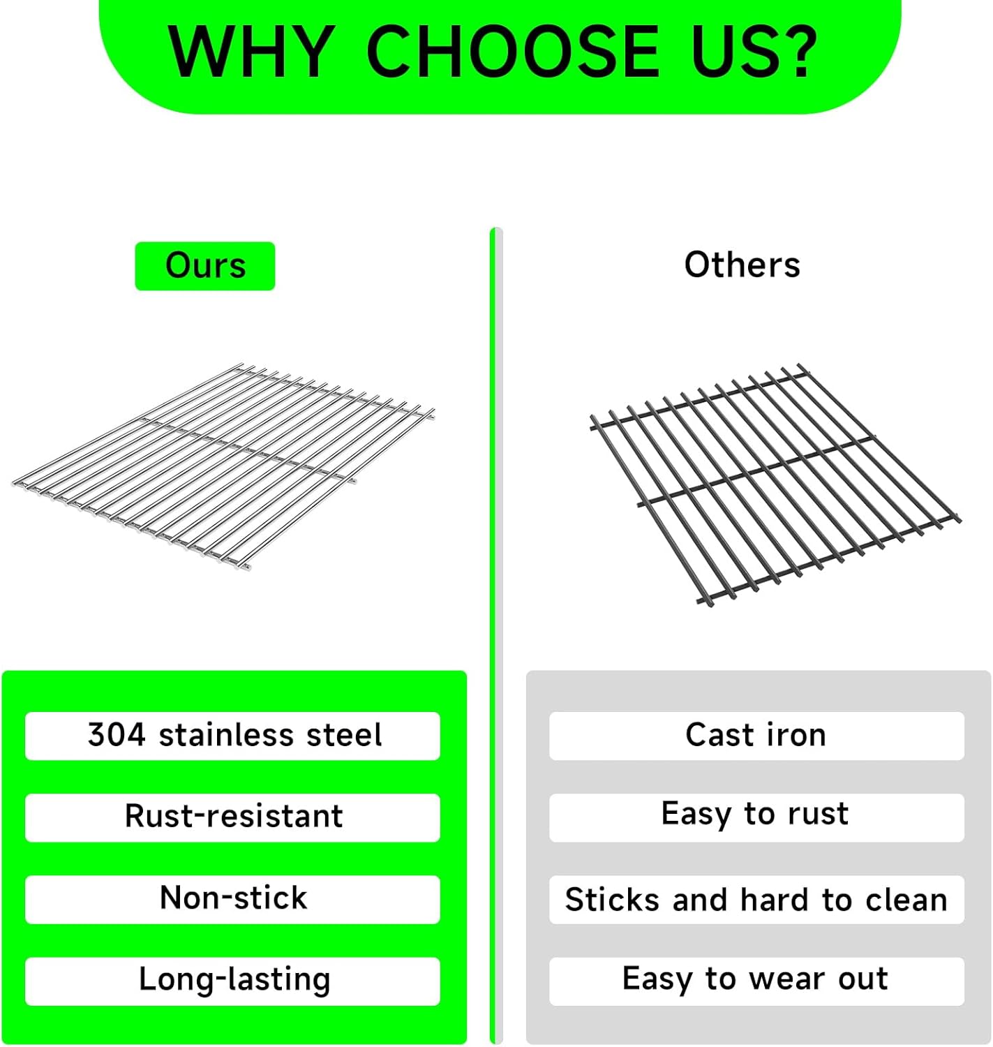 Grill Grate Replacement Parts for Weber Genesis II E-410, E-435, S-435, SE-410, 66089 66097, Kitchen-aid 720-0856V 740-0781, Weber Genesis II LX 400 SER GBS S-435, Stainless Steel