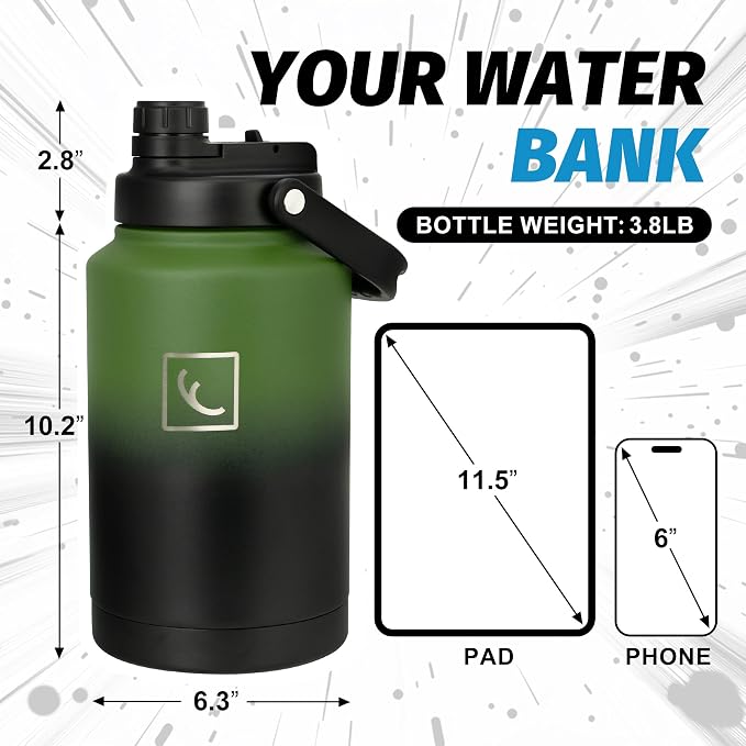 NATURE PIONEOR 1 Gallon (128oz) Insulated Water Bottle Jug with Carrier Bag | 18/8 Food-grade Stainless Steel, Double Vacuum Insulation, Wide-Mouth, Straw & Spout Lid, Strap, Camping, Hiking, Gym, Work - Image 6