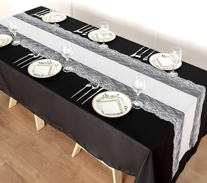 Efavormart 16"x108" White Faux Burlap Jute Lace Table Runner Boho Chic Rustic Decor - Image 4